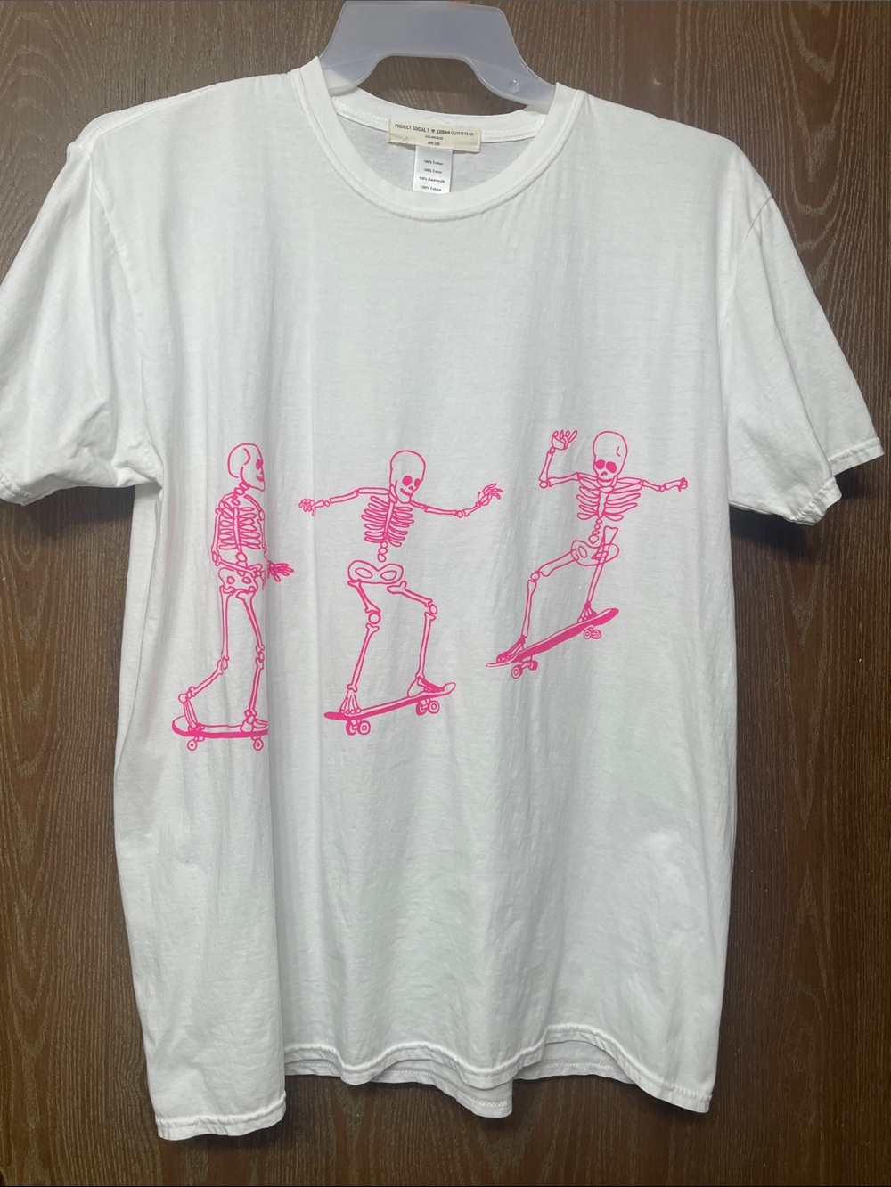 Project Social T White Tee with Pink Skate Skeletons